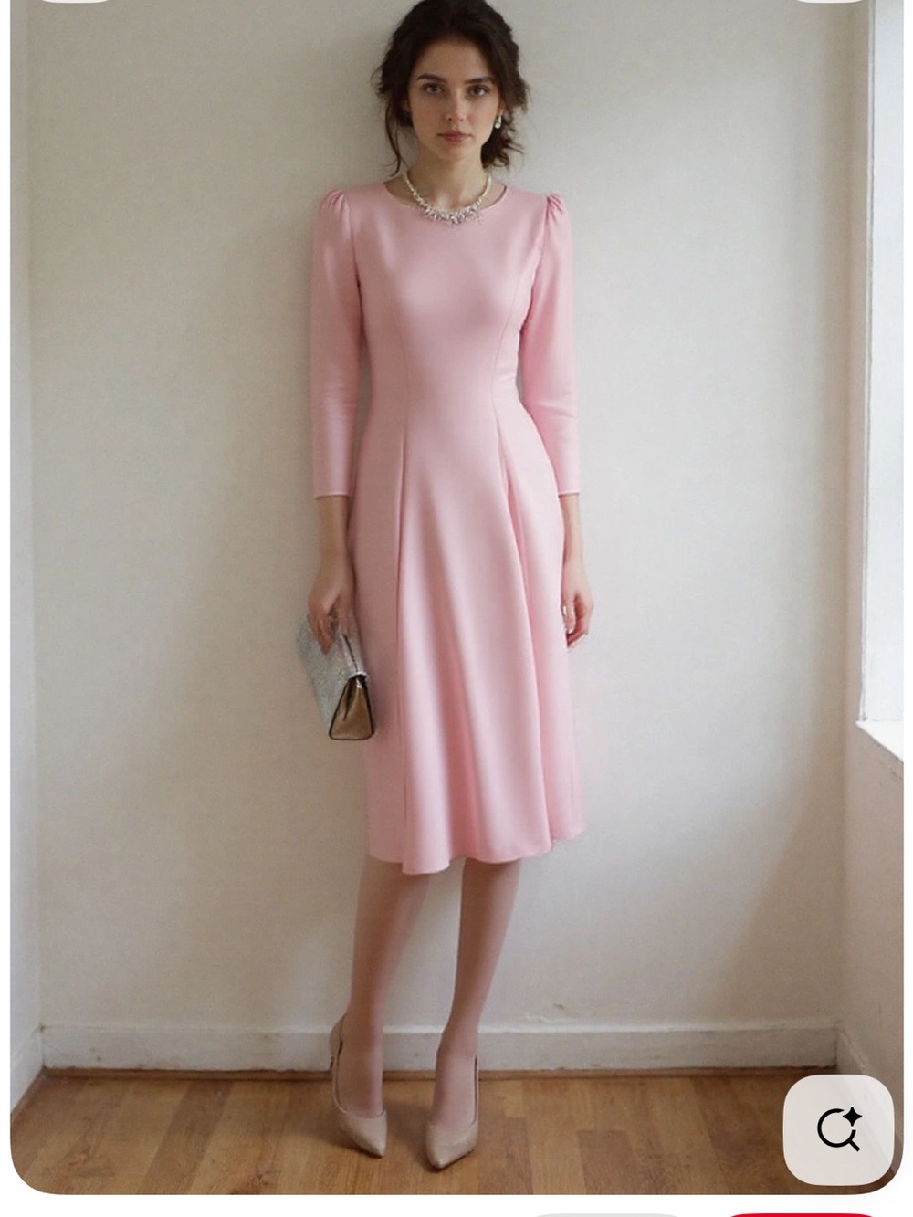 Eliza J Pale Peach-Pink Long-Sleeve A-Line Dress